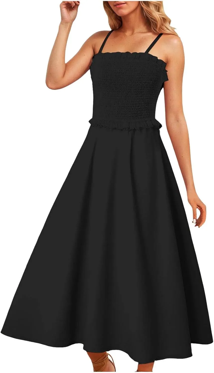 Women's Summer Maxi Dress 2025 Casual Boho Sleeveless Spaghetti Strap Tiered Long Beach Sundresses