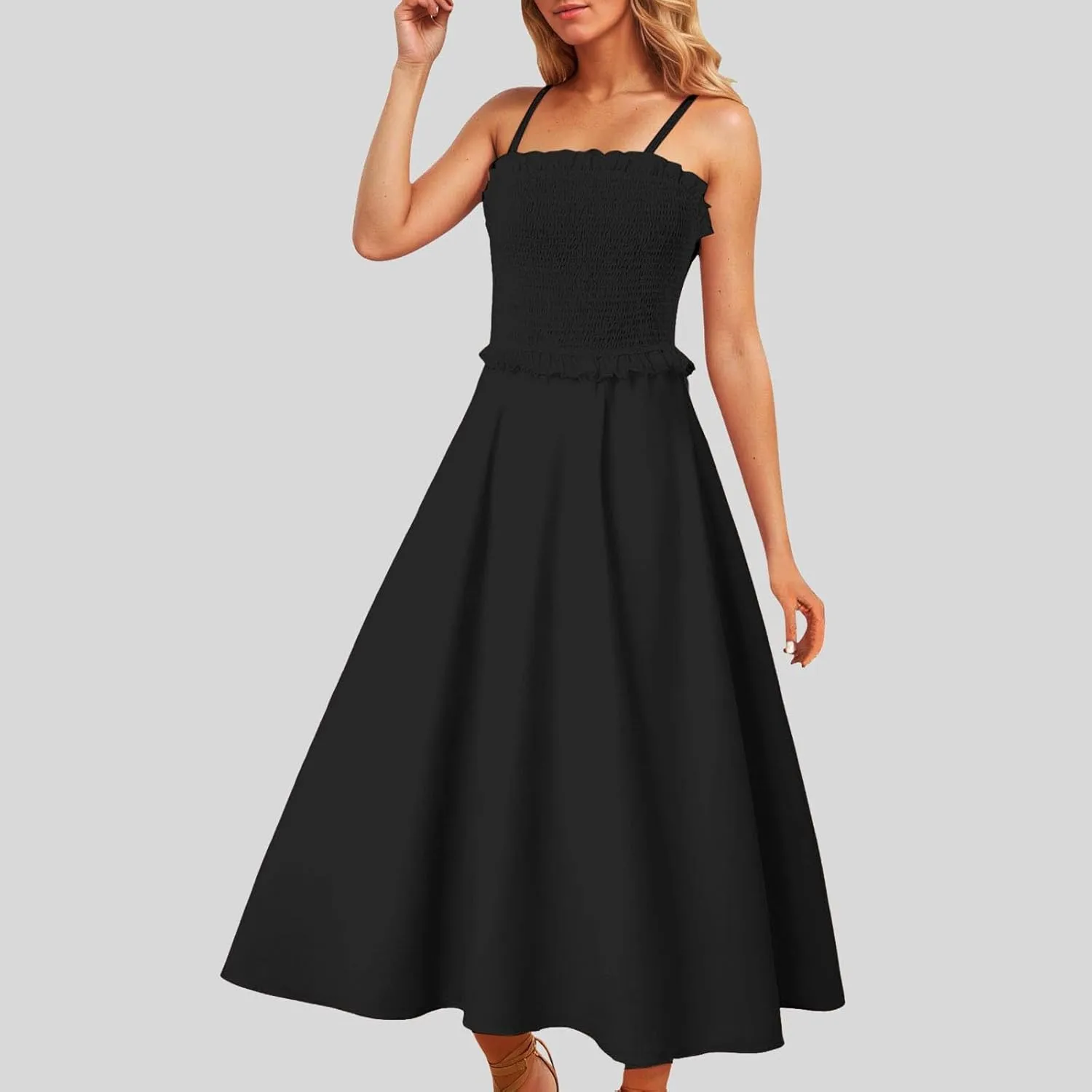 Women's Summer Maxi Dress 2025 Casual Boho Sleeveless Spaghetti Strap Tiered Long Beach Sundresses
