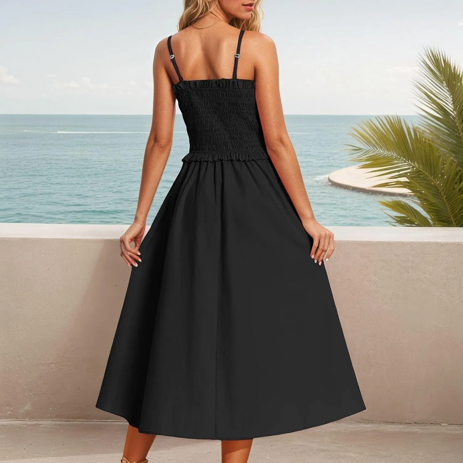 Women's Summer Maxi Dress 2025 Casual Boho Sleeveless Spaghetti Strap Tiered Long Beach Sundresses