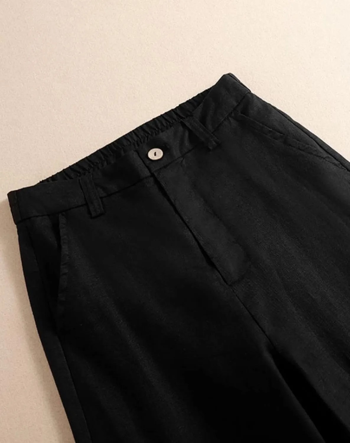 Women's Wide Leg Linen Palazzo Pants Elastic High Waist with Pocket for Work&Daily