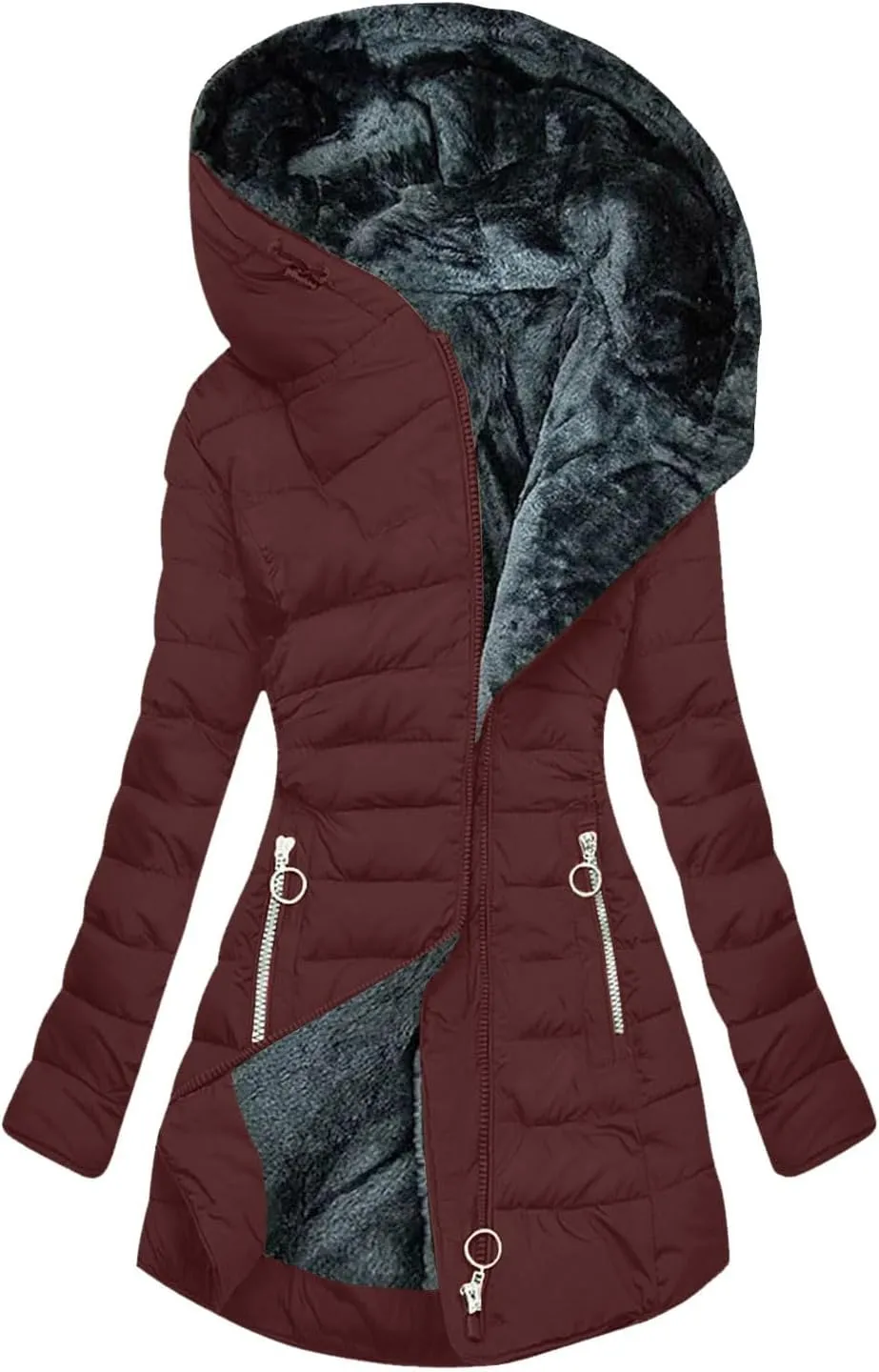 Womens Winter Solid Zipper Fleece Coat Long Sleeve Pocket Overcoat Comfort Warm Soft Outwear Commuting Outdoor Clothes