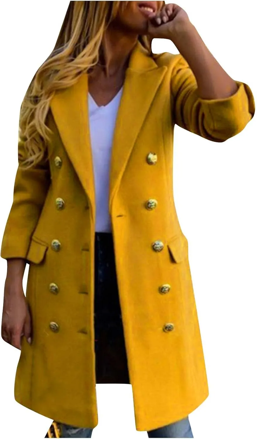 Wool Coats for Women Elegant Notch Lapel Double Breasted Trench Coat Casual Trendy Woolen Pea Coat Outerwears Y2k