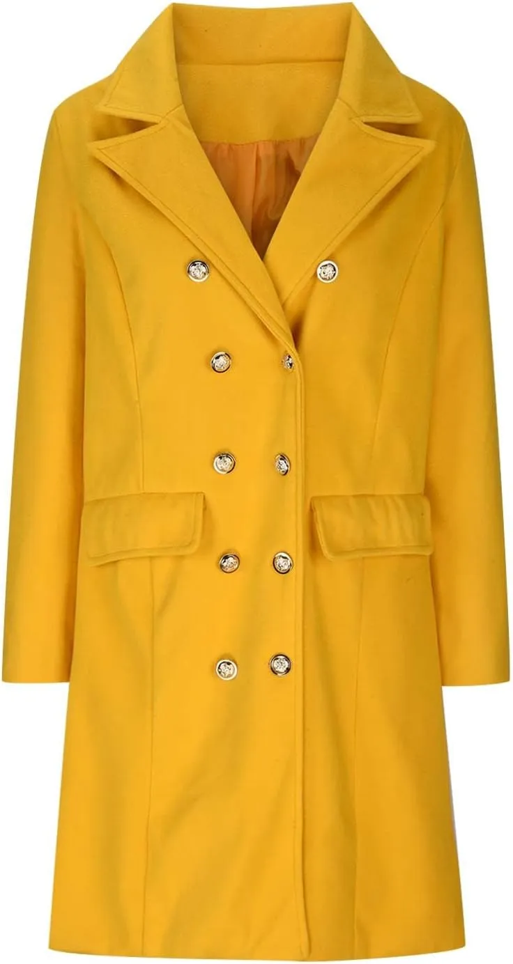 Wool Coats for Women Elegant Notch Lapel Double Breasted Trench Coat Casual Trendy Woolen Pea Coat Outerwears Y2k