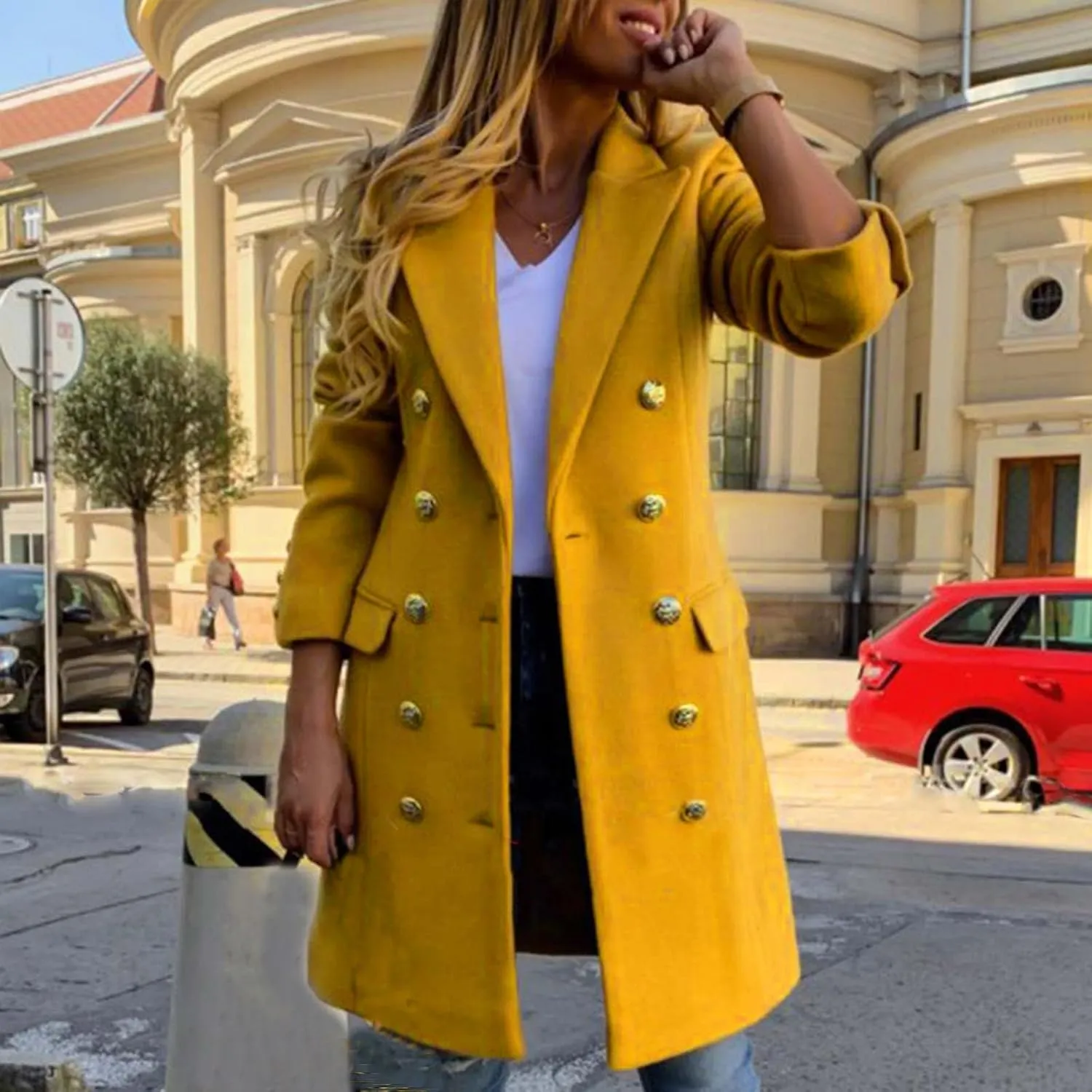 Wool Coats for Women Elegant Notch Lapel Double Breasted Trench Coat Casual Trendy Woolen Pea Coat Outerwears Y2k