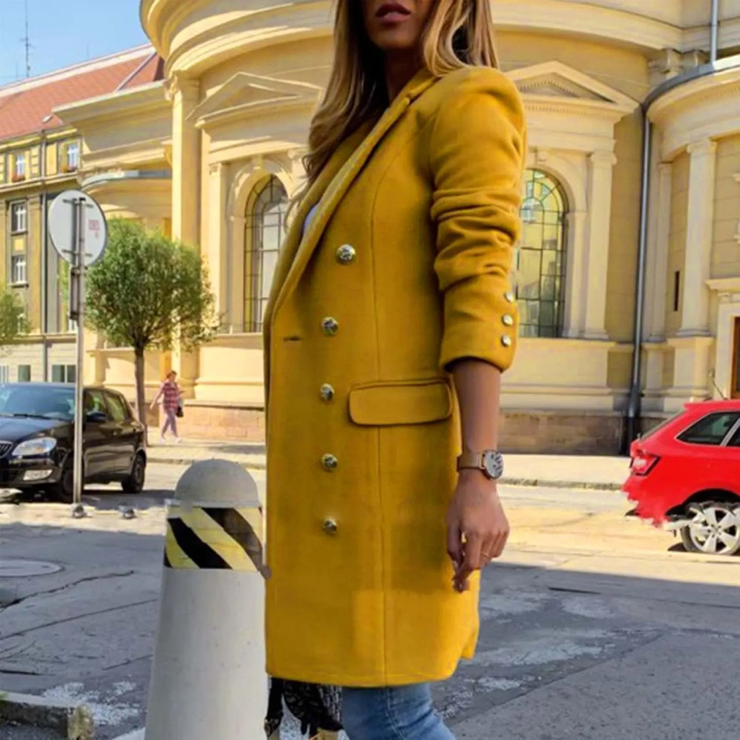 Wool Coats for Women Elegant Notch Lapel Double Breasted Trench Coat Casual Trendy Woolen Pea Coat Outerwears Y2k