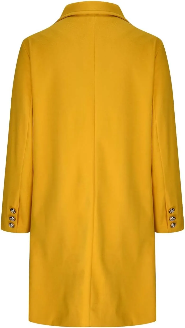 Wool Coats for Women Elegant Notch Lapel Double Breasted Trench Coat Casual Trendy Woolen Pea Coat Outerwears Y2k