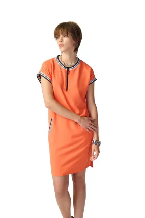 Woven Straight Dress With Rib Trimming