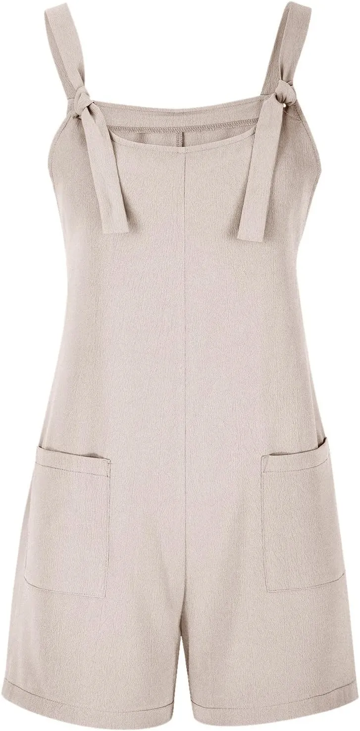 YRAETENM Rompers for Women Summer Casual Sleeveless Adjustable Strap Knot Shorts Overalls Loose Comfy Jumpsuits with Pockets